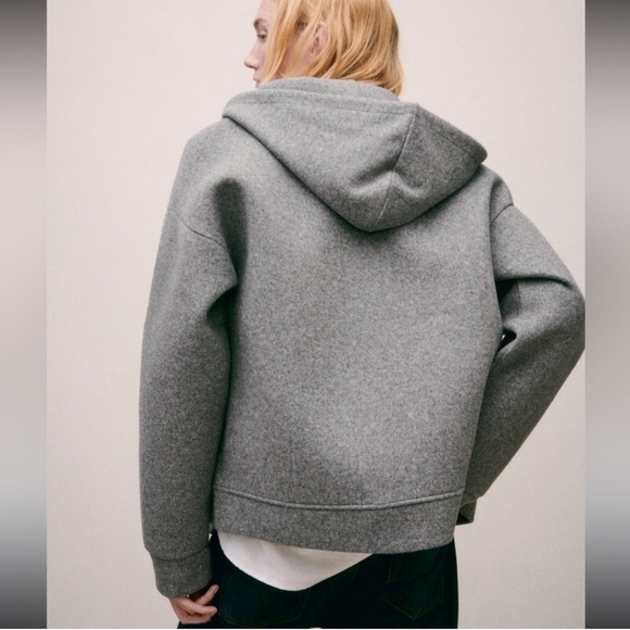 New Zara Soft Neoprene Effect Zip Front Hoodie Bomber Jacket NWT Small - Picture 7 of 16